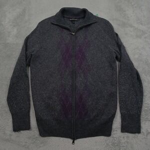 Vintage Banana Republic Sweater Mens Medium Gray Full ZIp Wool Blend Preppy
